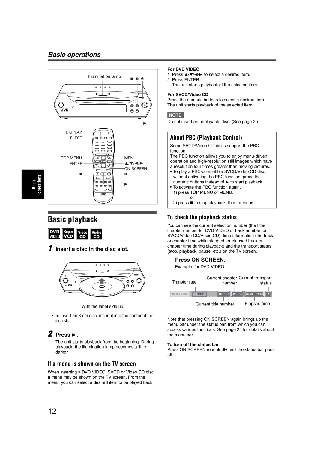 JVC LET0227-003A manual Basic playback, About PBC Playback Control, If a menu is shown on the TV screen 