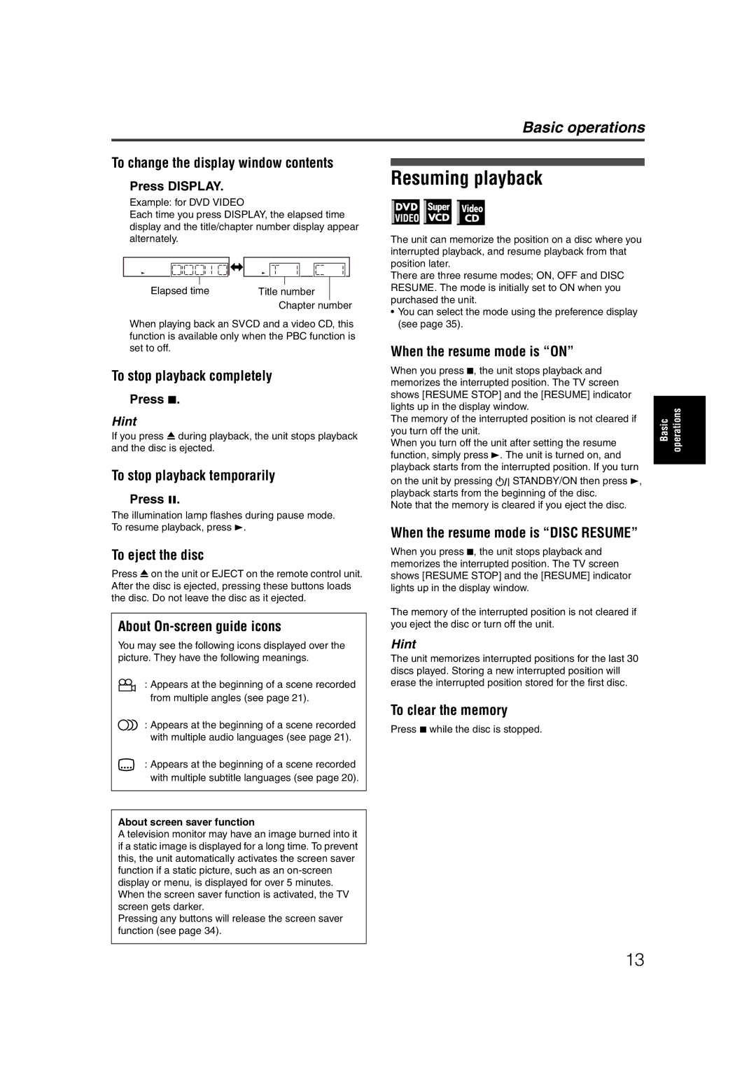 JVC LET0227-003A manual Resuming playback 