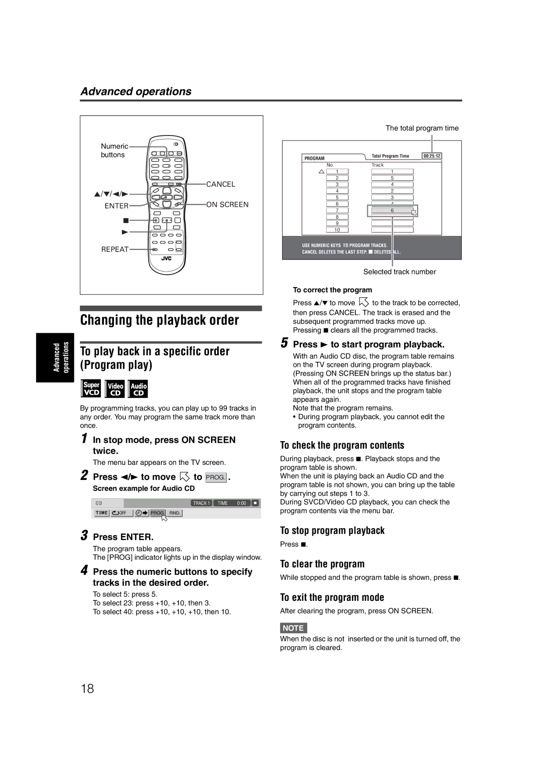 JVC LET0227-003A manual Changing the playback order, To play back in a specific order, Program play 