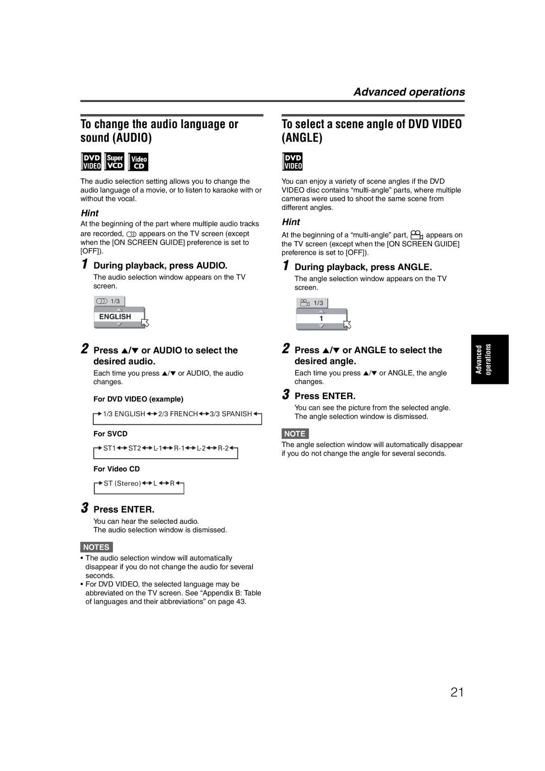 JVC LET0227-003A manual During playback, press Audio, Press 5/∞ or Audio to select the desired audio, English 