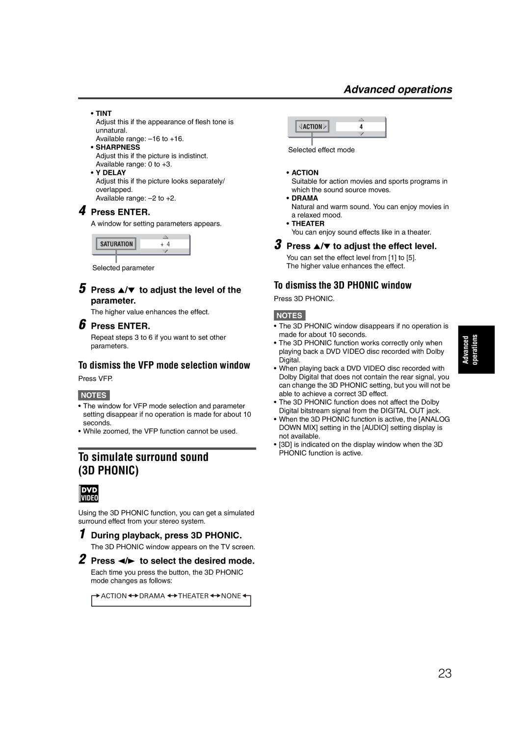 JVC LET0227-003A manual To simulate surround sound 3D Phonic, To dismiss the 3D Phonic window 