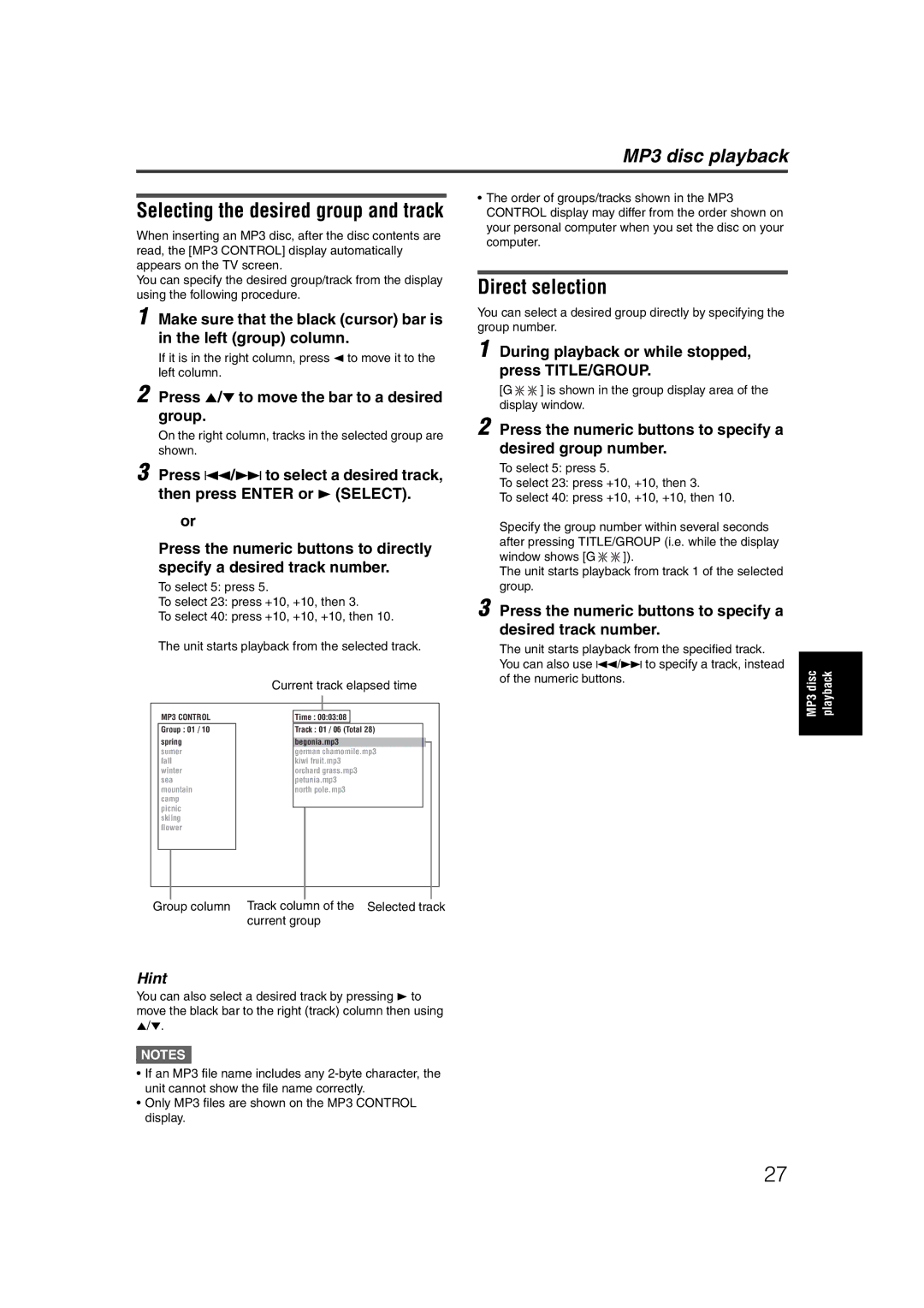 JVC LET0227-003A manual Direct selection, Press 5/∞ to move the bar to a desired group 