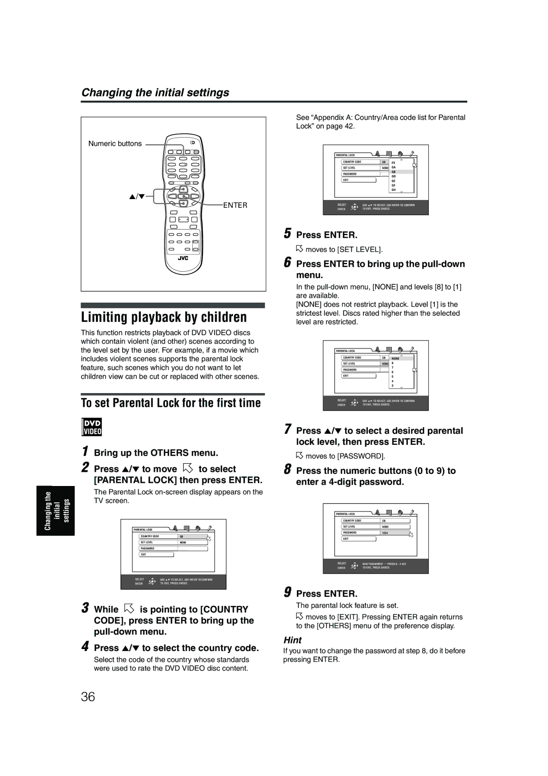 JVC LET0227-003A manual Limiting playback by children, To set Parental Lock for the first time, Bring up the Others menu 