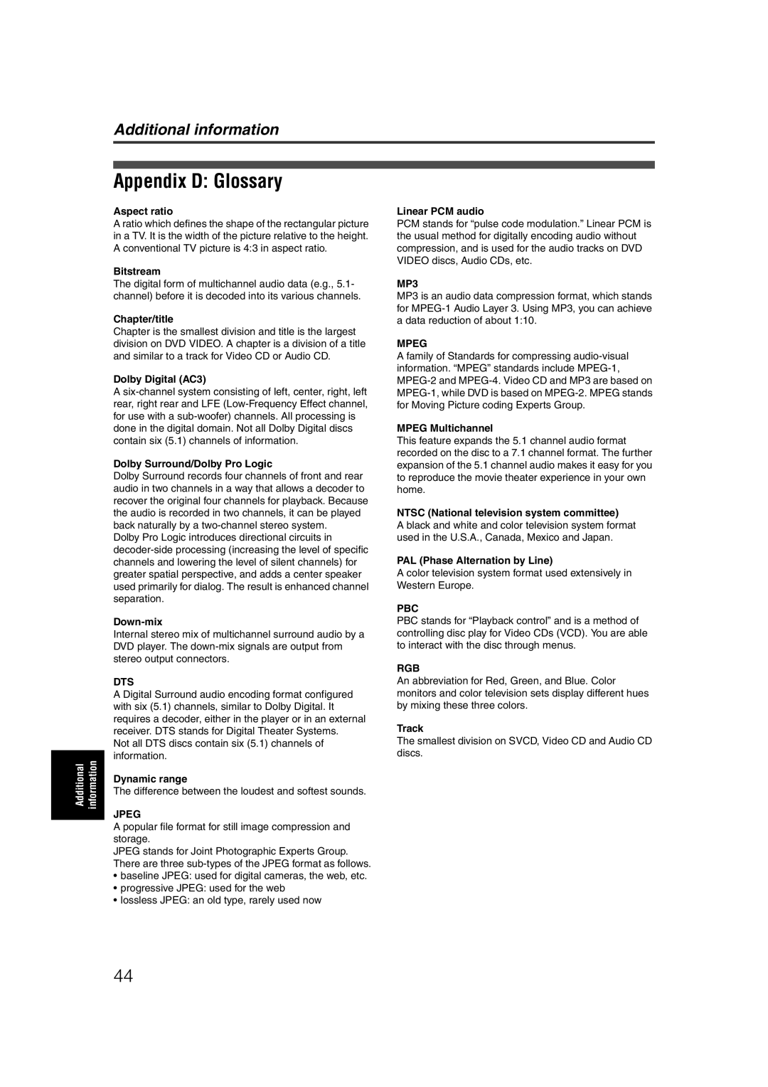 JVC LET0227-003A manual Appendix D Glossary 