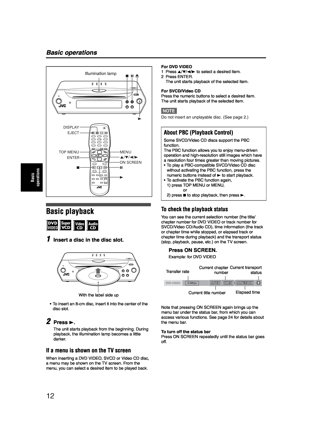 JVC LET0227-003A Basic playback, About PBC Playback Control, If a menu is shown on the TV screen, Press ON SCREEN 