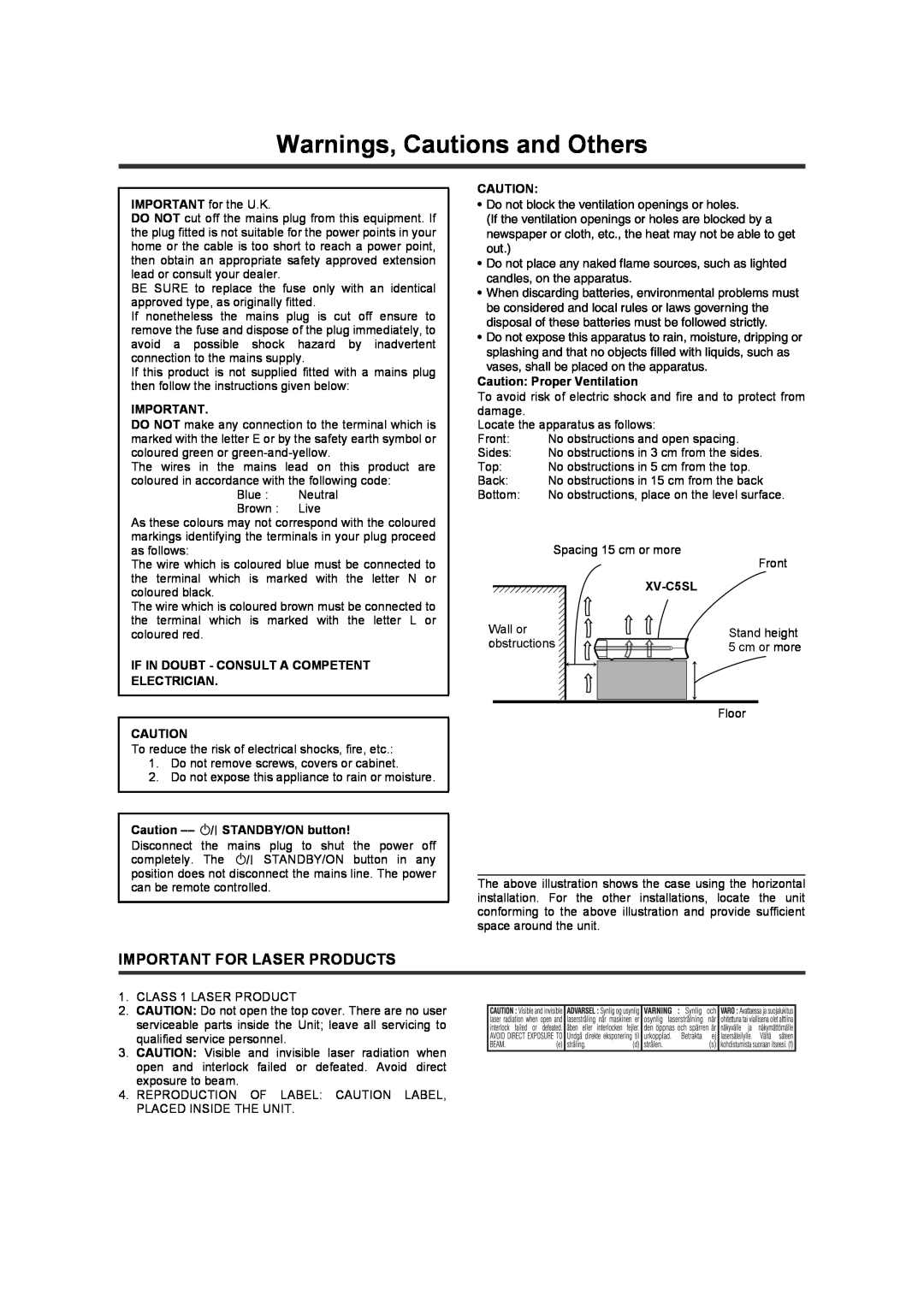 JVC LET0227-003A manual Warnings, Cautions and Others, Important For Laser Products 