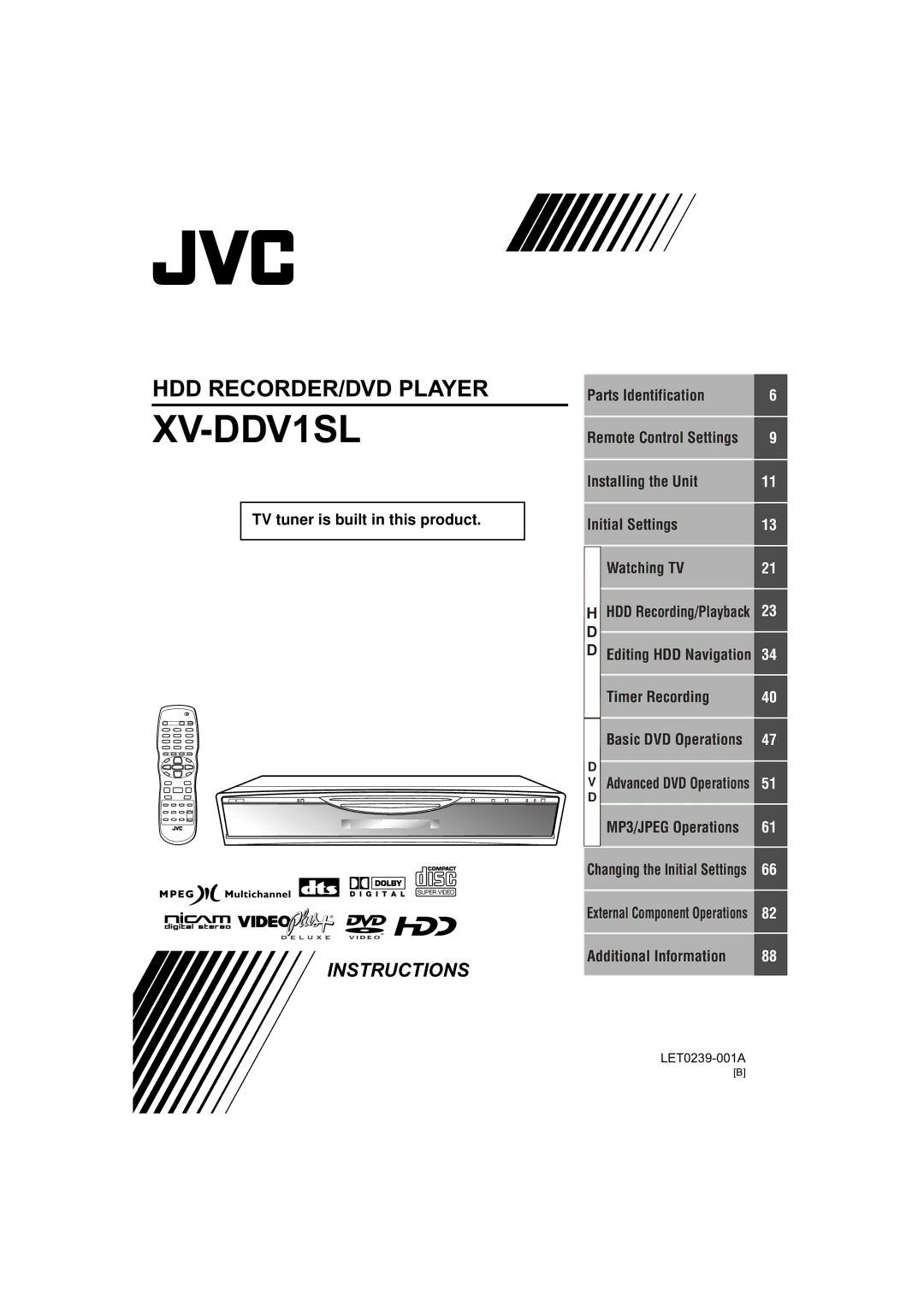 JVC XV-DDV1SL, LET0239-001A manual 