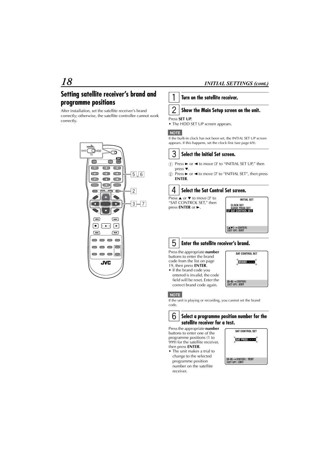 JVC LET0239-001A manual Turn on the satellite receiver, Select the Initial Set screen, Select the Sat Control Set screen 