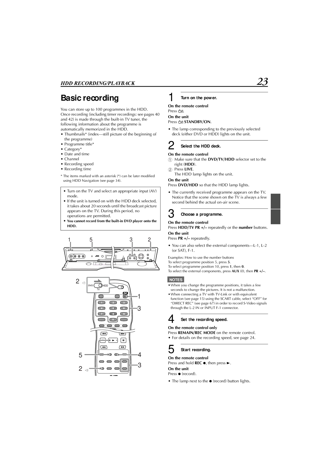 JVC XV-DDV1SL, LET0239-001A manual Basic recording, Set the recording speed, Start recording, On the remote control only 