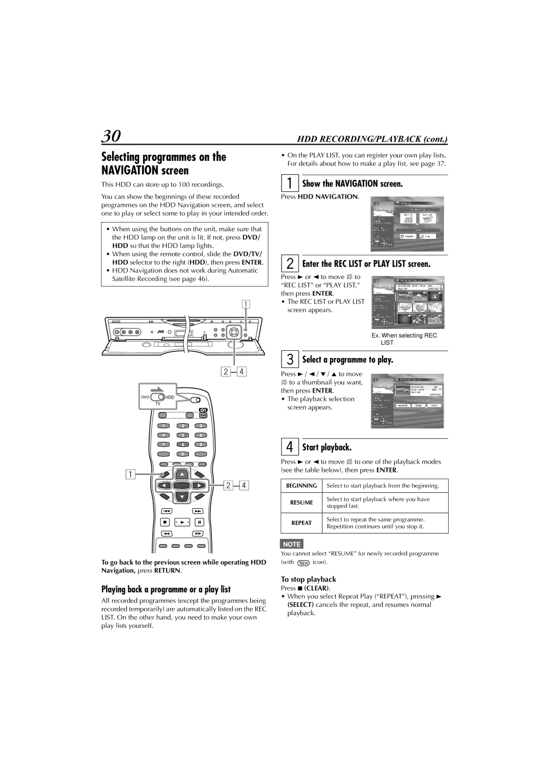 JVC LET0239-001A, XV-DDV1SL manual Selecting programmes on Navigation screen, Playing back a programme or a play list 