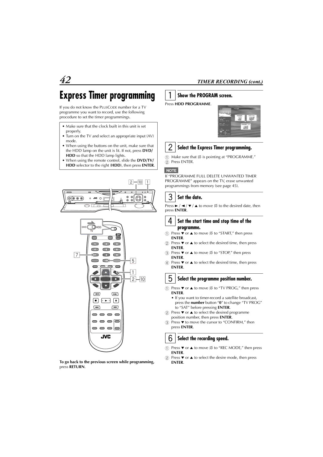 JVC LET0239-001A, XV-DDV1SL Set the date, Set the start time and stop time Programme, Select the Express Timer programming 