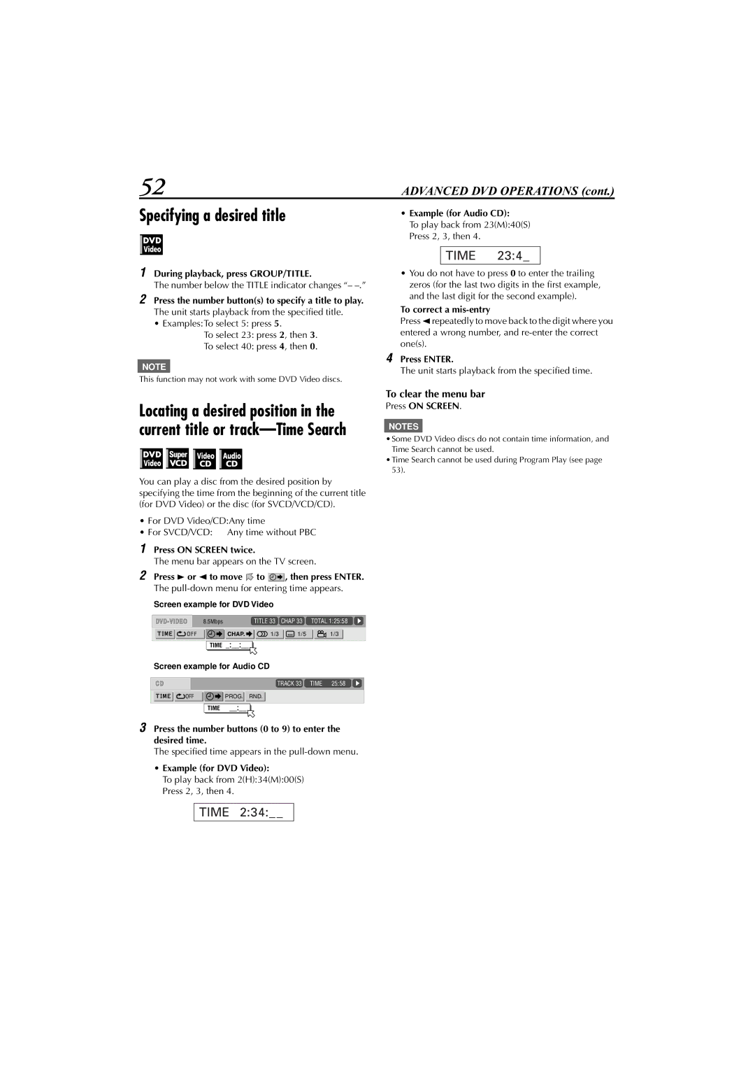 JVC LET0239-001A, XV-DDV1SL manual Specifying a desired title, To clear the menu bar 