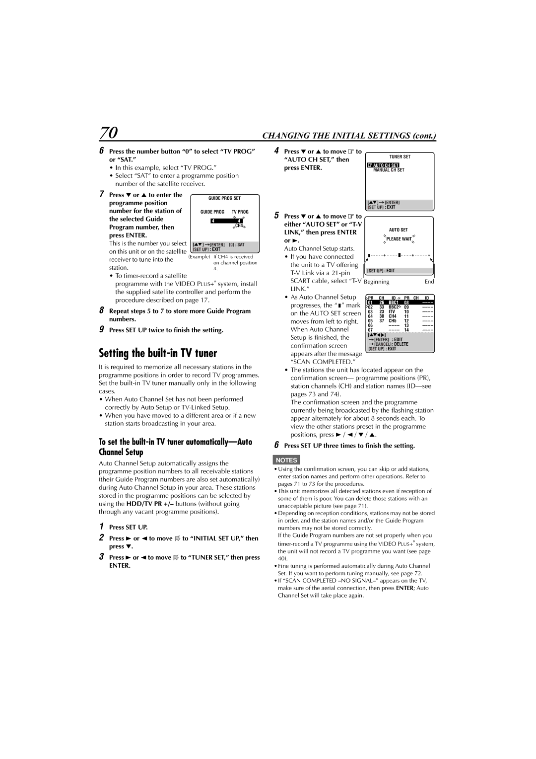 JVC LET0239-001A, XV-DDV1SL manual Setting the built-in TV tuner, Press the number button 0 to select TV Prog or SAT 