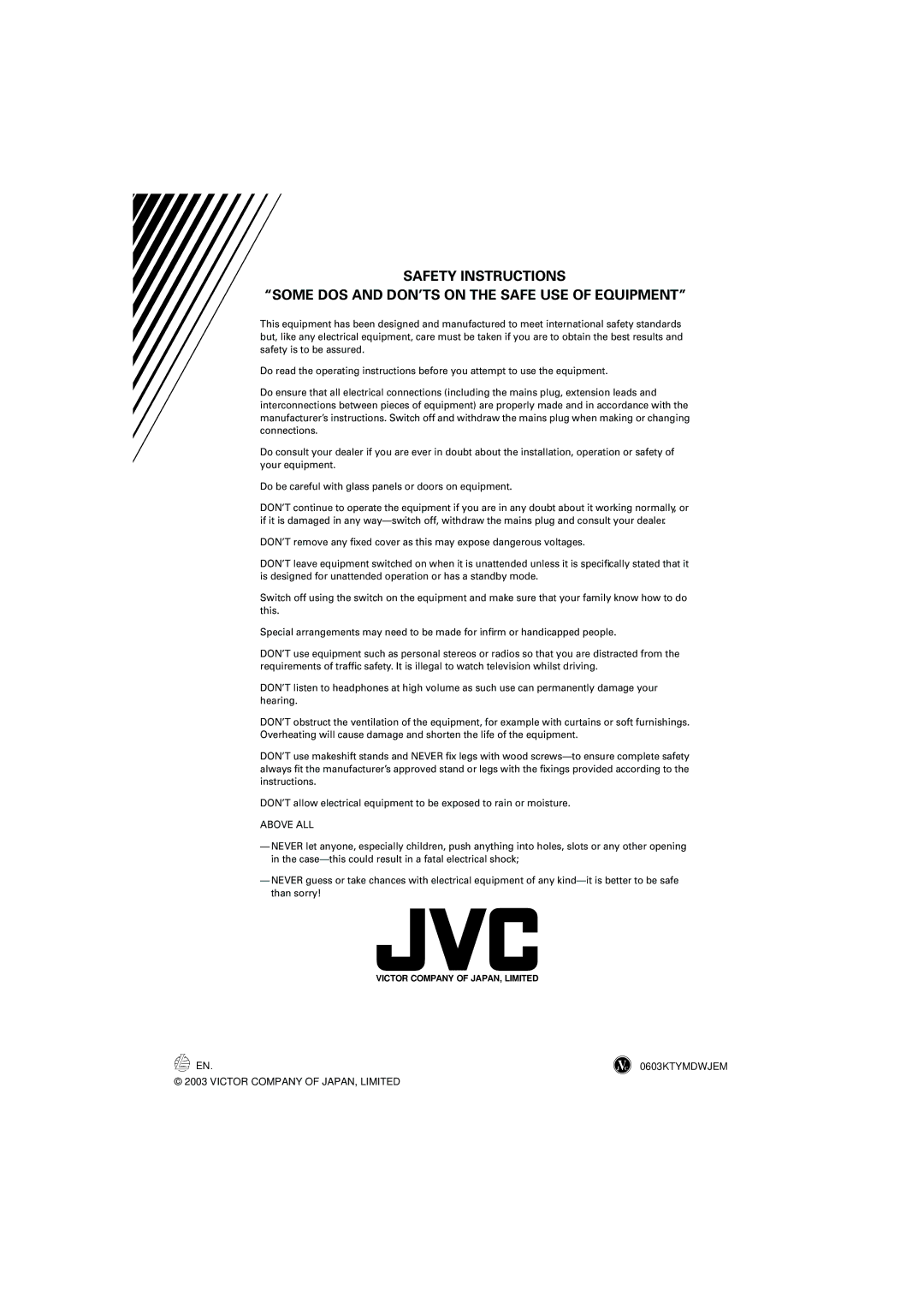 JVC LET0239-001A, XV-DDV1SL manual 0603KTYMDWJ EM 