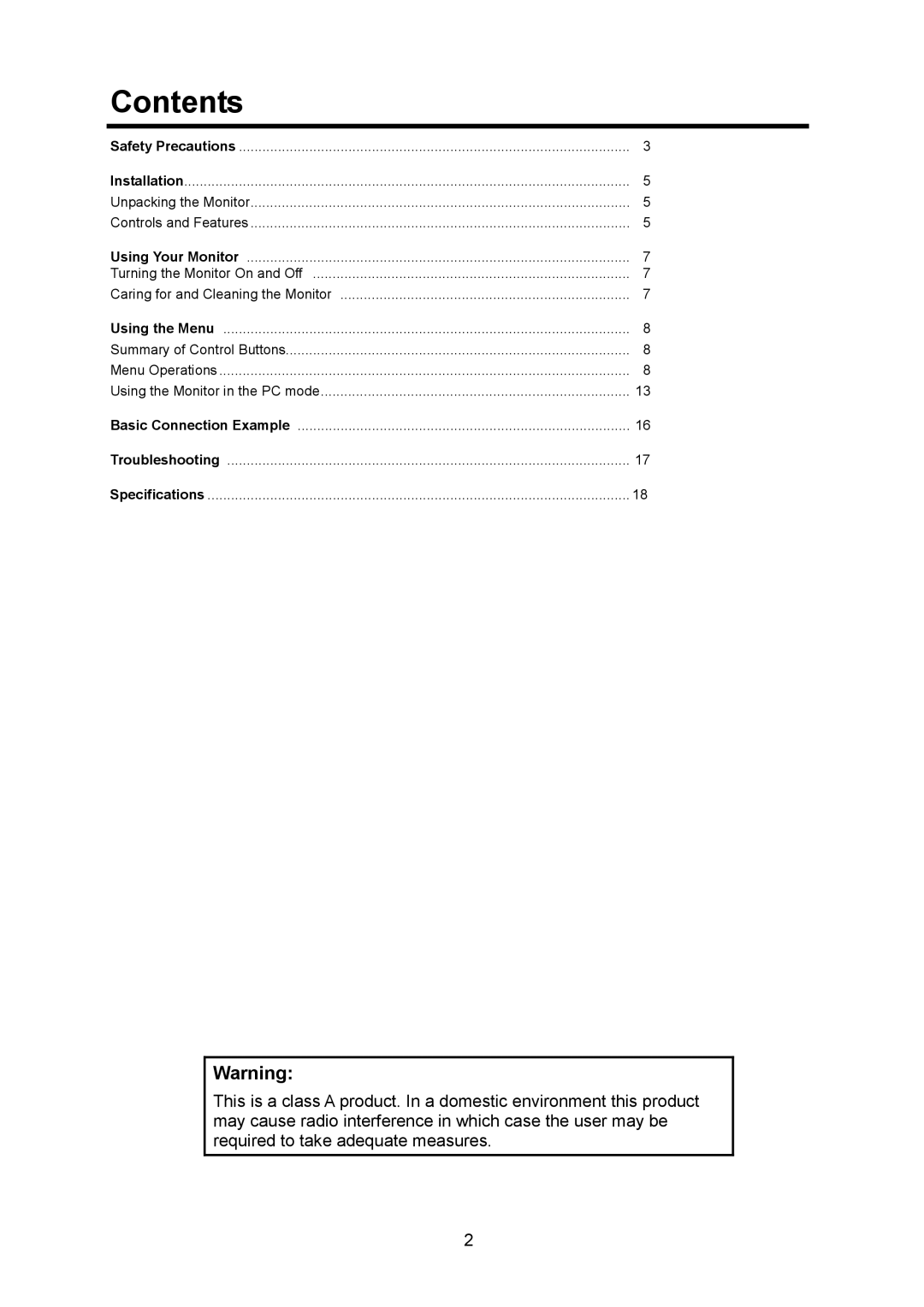 JVC LM-15G, LM-17G manual Contents 