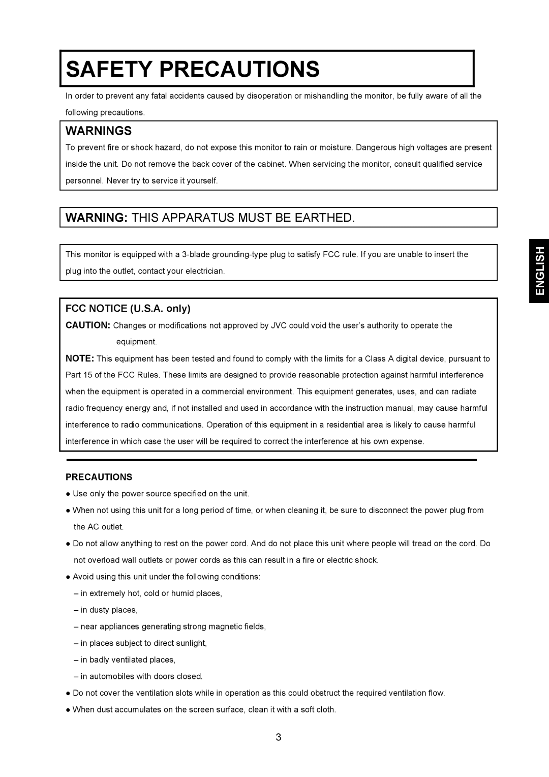 JVC LM-17G, LM-15G manual Safety Precautions 