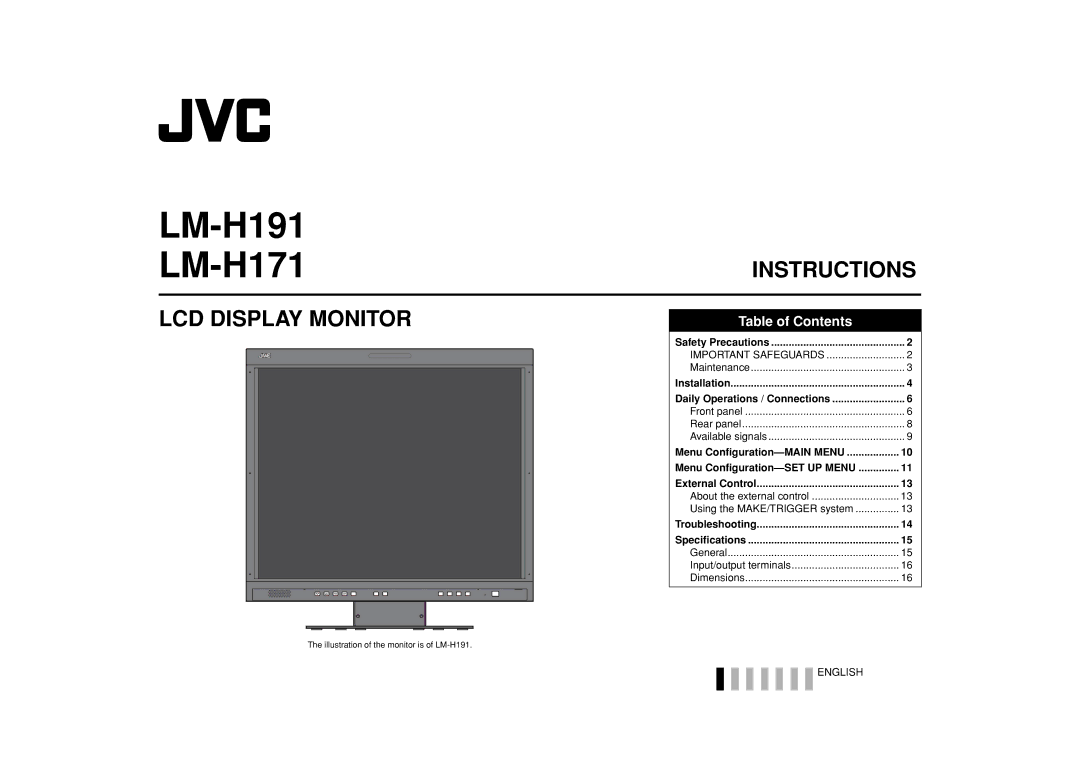 JVC LM-H171, LM-H191 manual Instructions LCD Display Monitor 