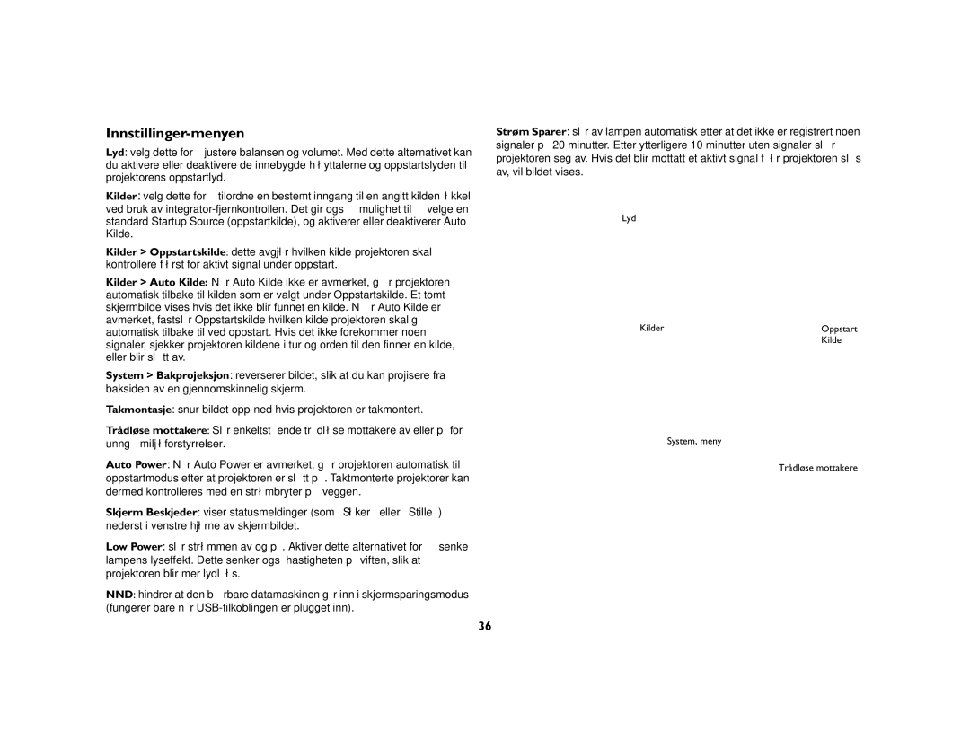 JVC LP840 manual Innstillinger-menyen 