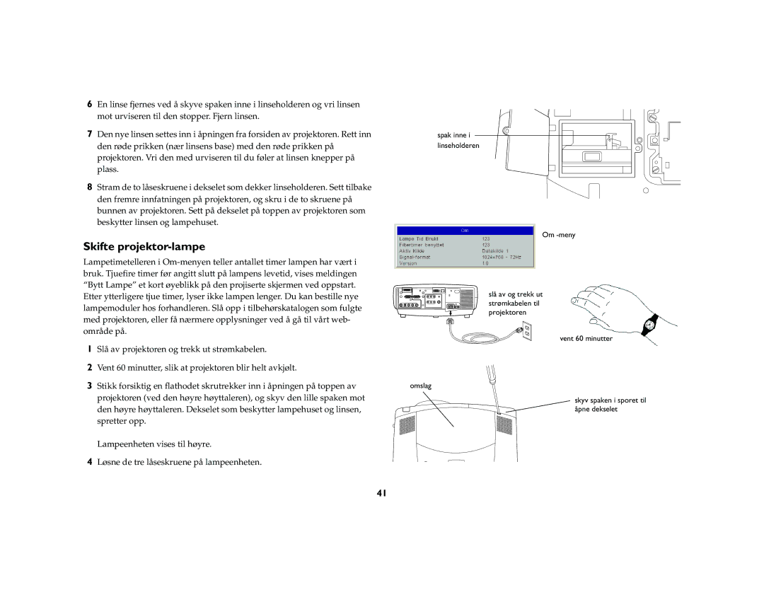 JVC LP840 manual Skifte projektor-lampe 