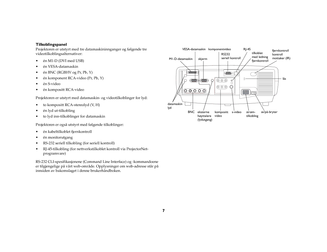 JVC LP840 manual Tilkoblingspanel 