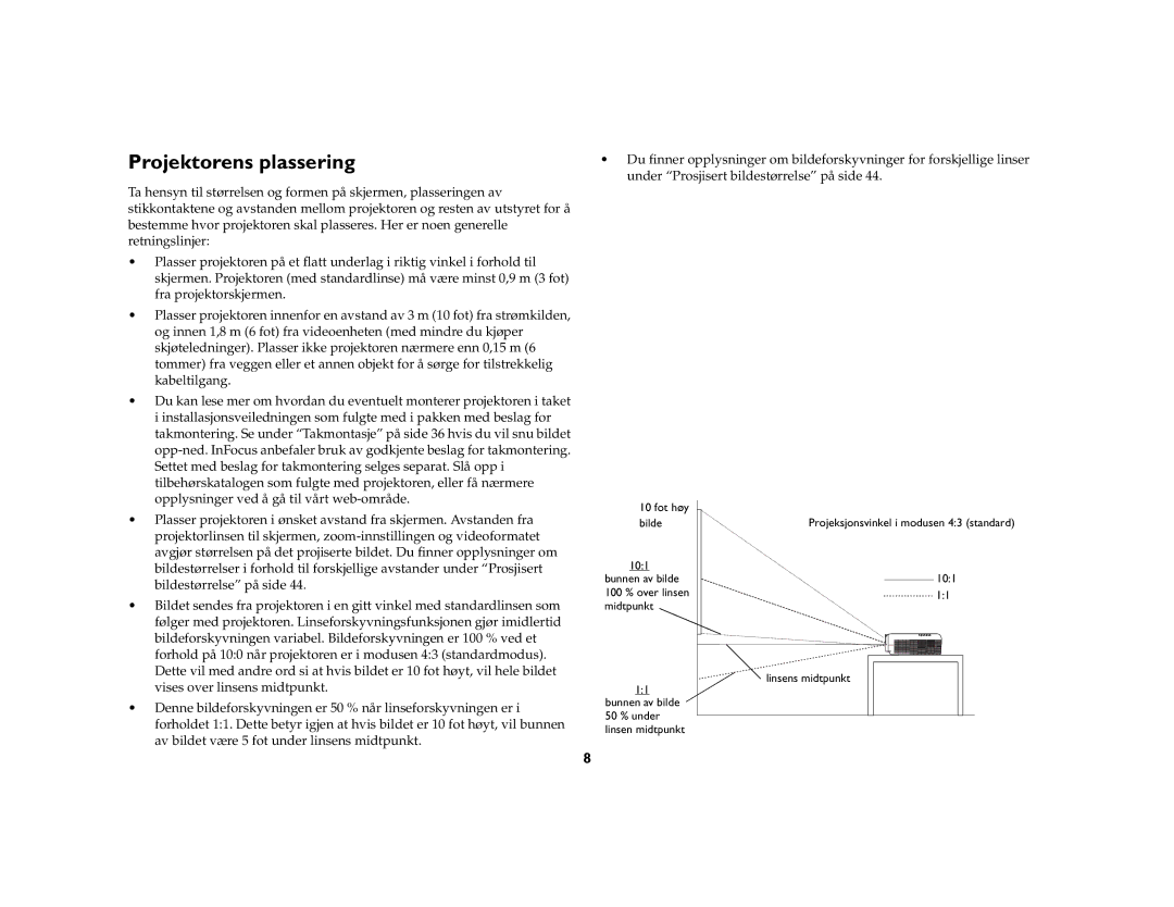 JVC LP840 manual Projektorens plassering 