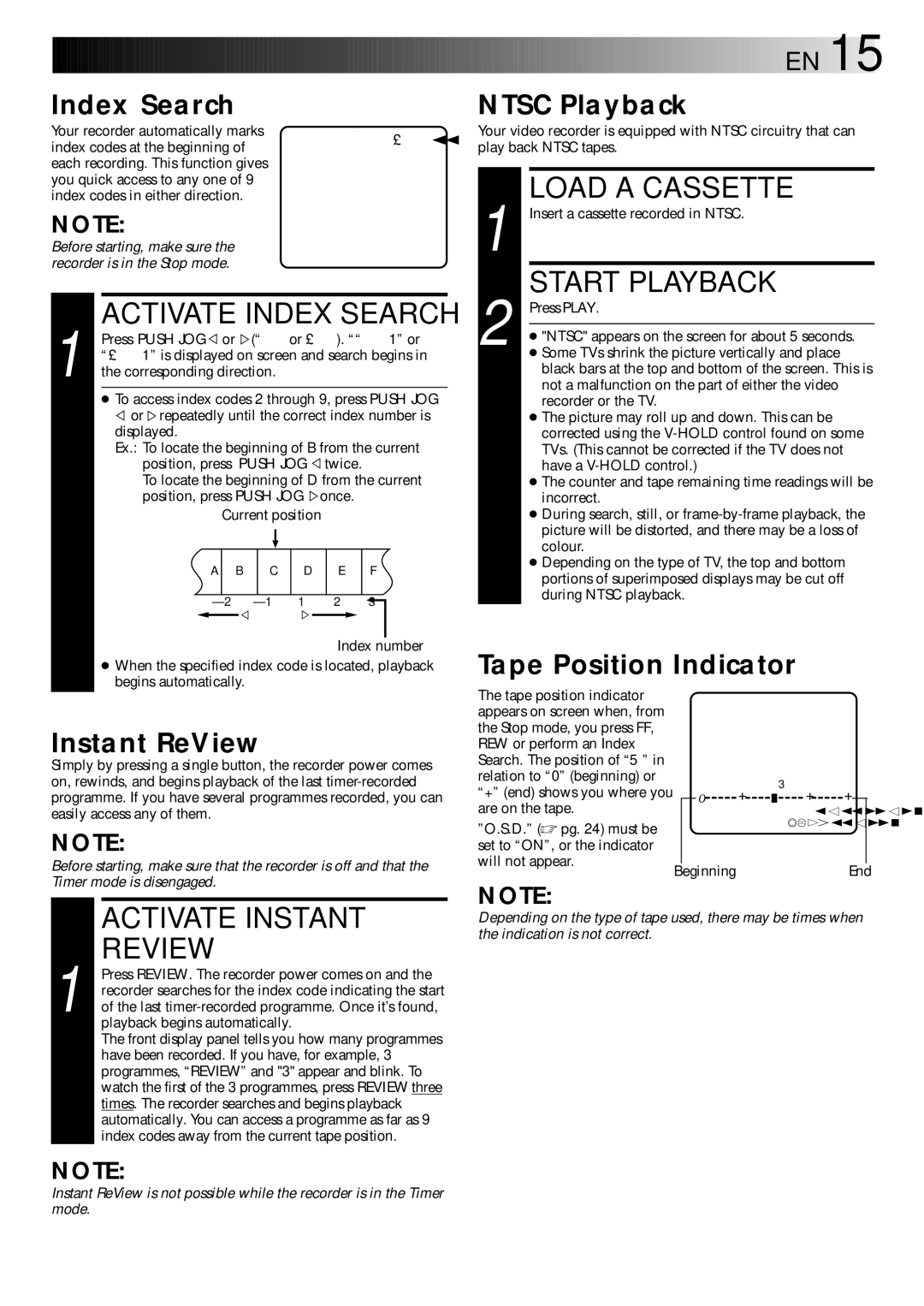 JVC LPT0002-027B specifications Activate Instant Review, Ntsc Playback, Instant ReView 