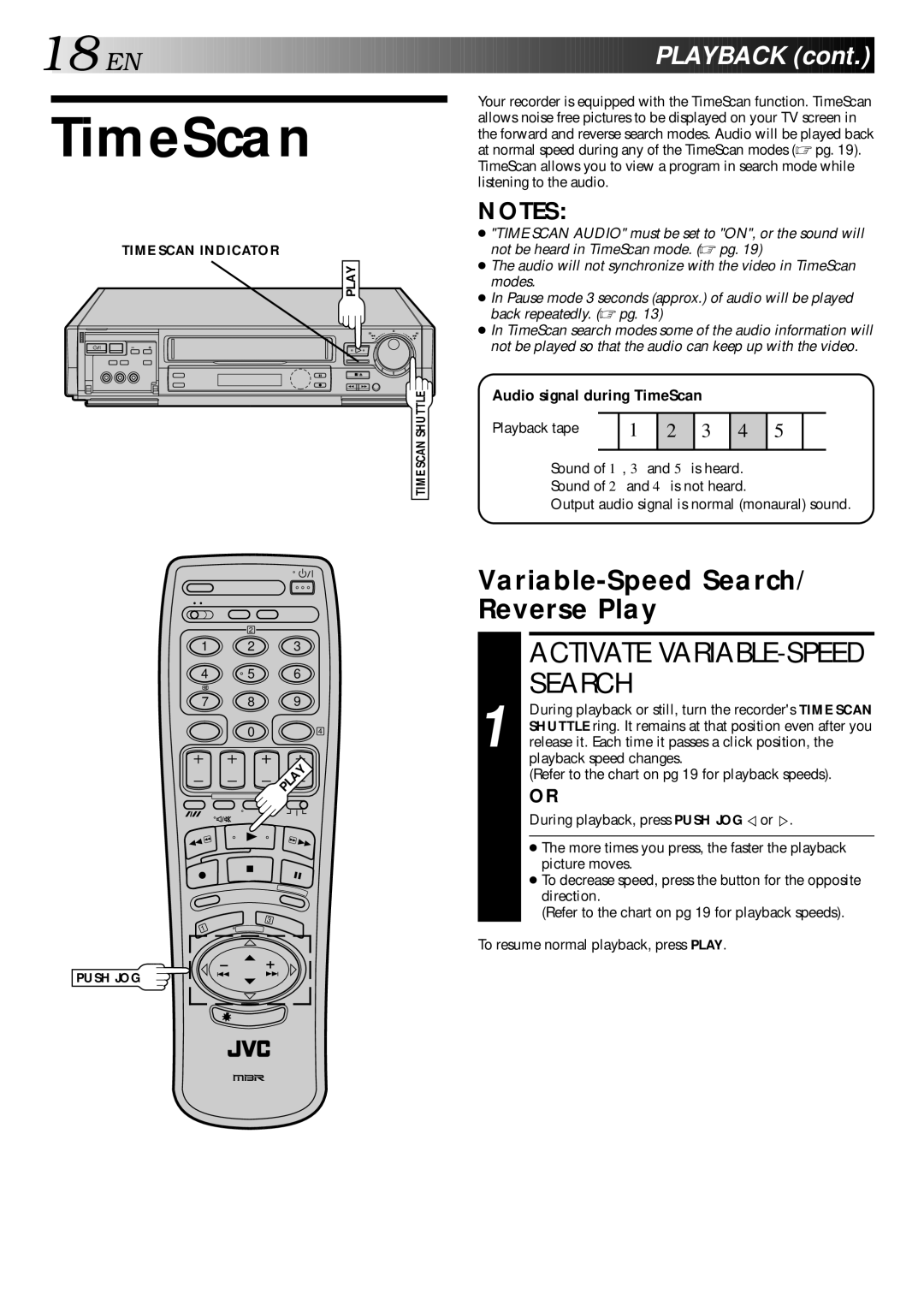 JVC LPT0002-027B specifications Variable-Speed Search/ Reverse Play, Audio signal during TimeScan, Time Scan Indicator 