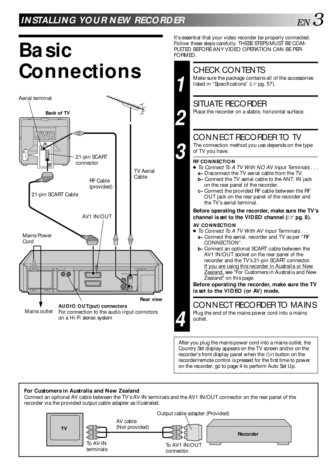 JVC LPT0002-027B specifications Basic Connections, Installing Your NEW Record ER EN 