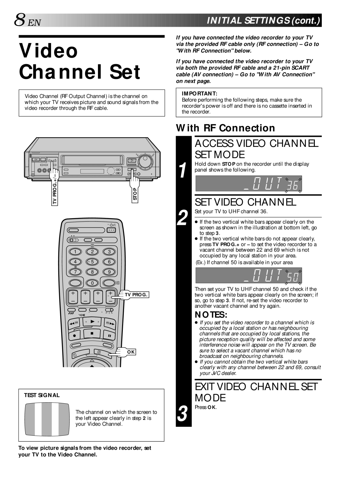 JVC LPT0002-027B Video Channel Set, Access Video Channel SET Mode, SET Video Channel, Exit Video Channel SET Mode 