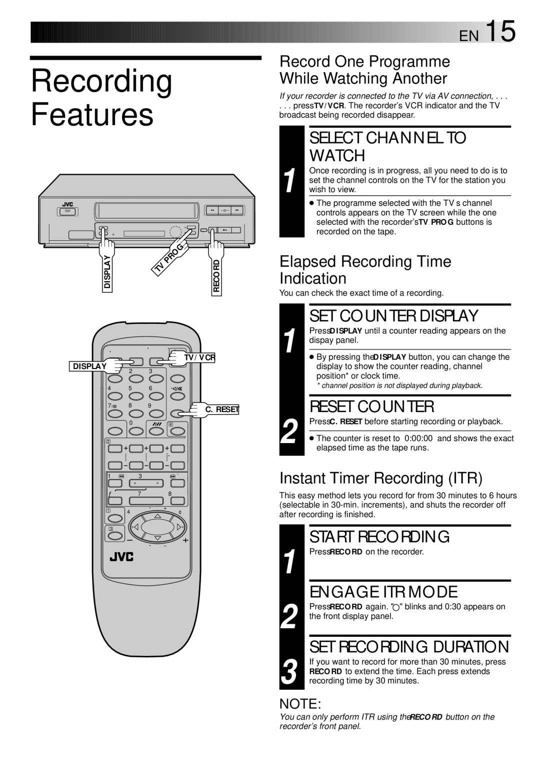 JVC HR-J347EM, LPT0002-0G4A specifications Recording Features 