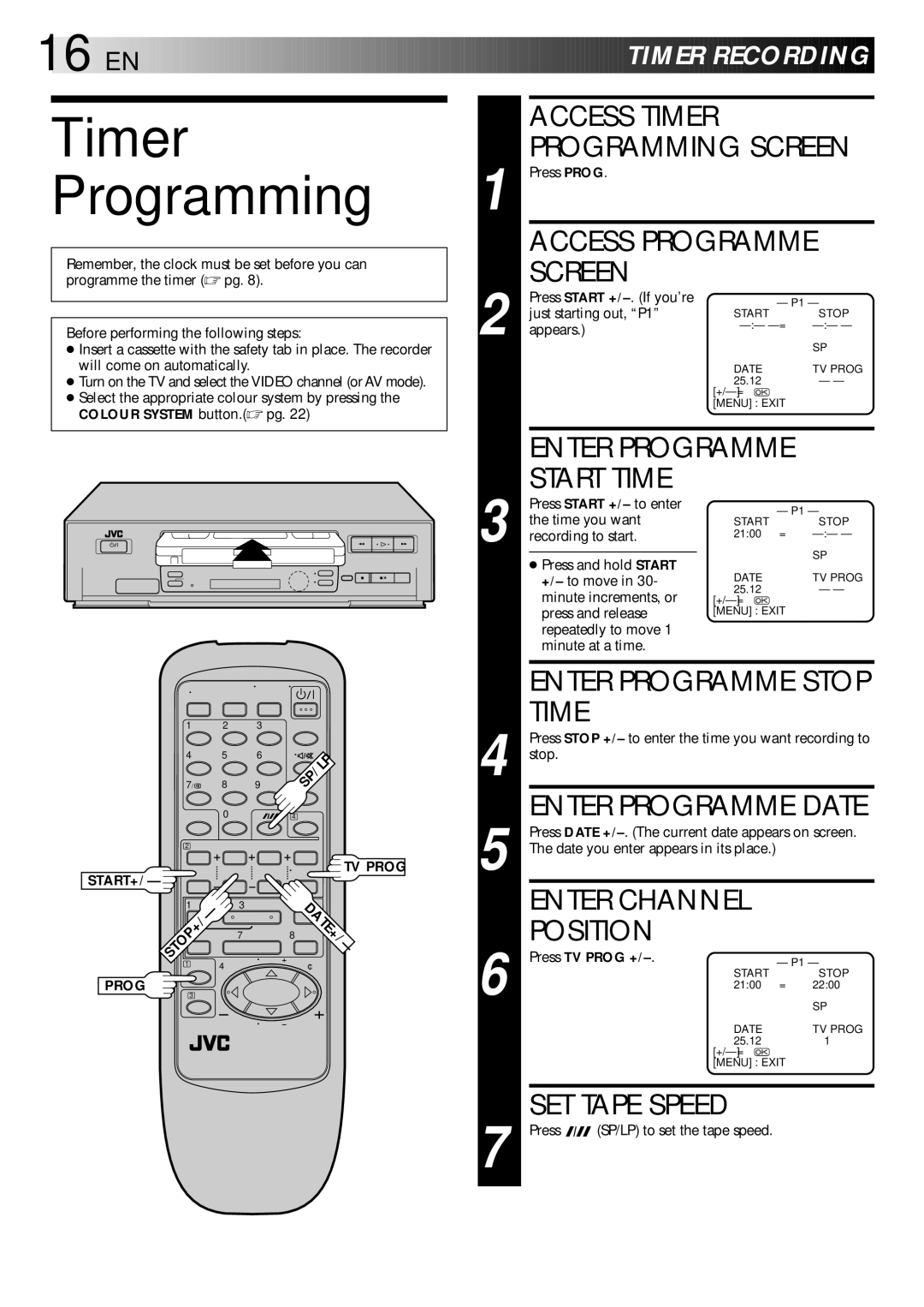 JVC LPT0002-0G4A, HR-J347EM specifications Timer Programming 