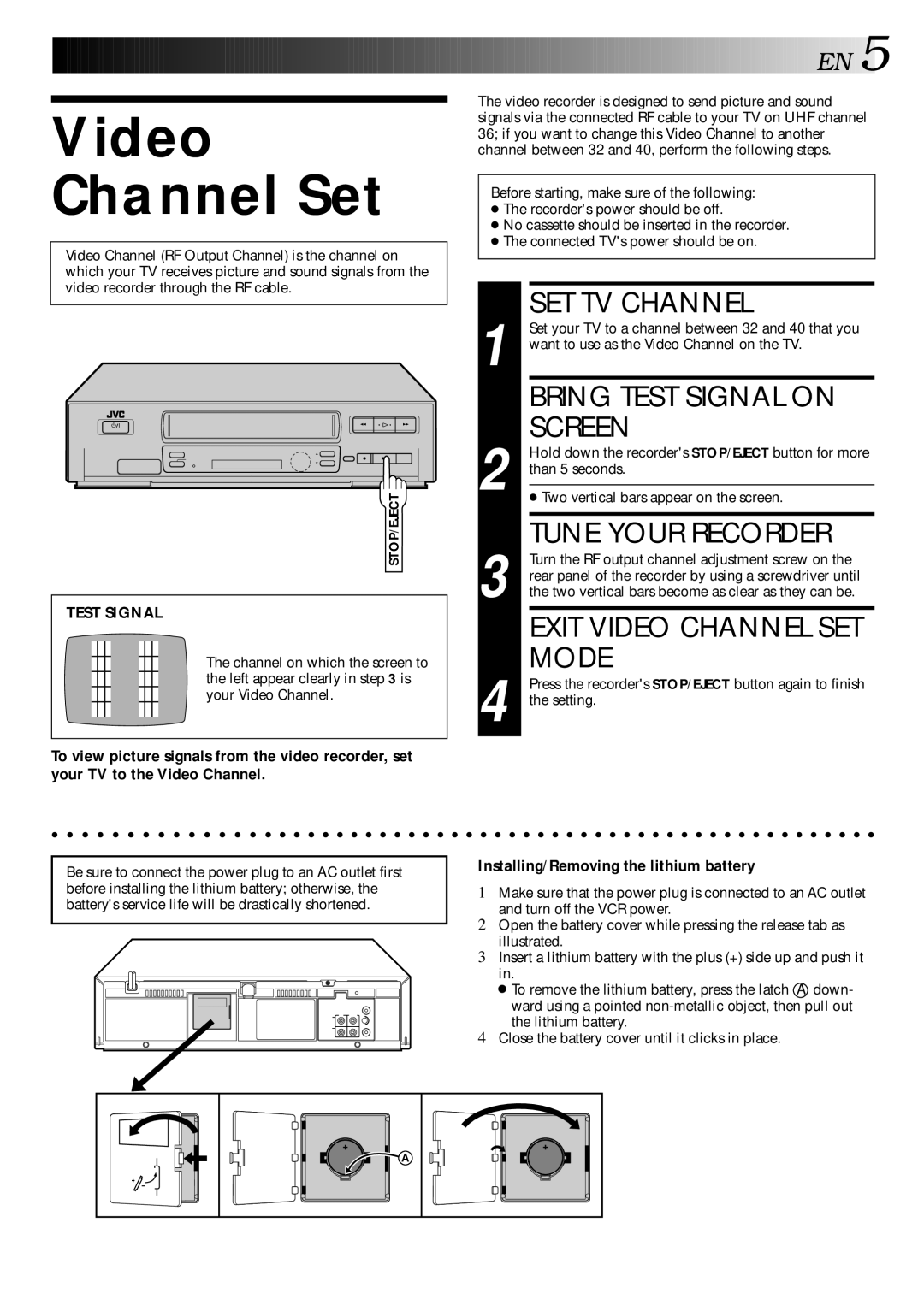 JVC HR-J347EM, LPT0002-0G4A specifications Video Channel Set 