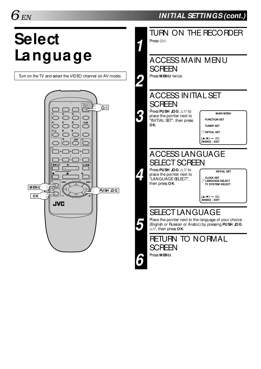 JVC LPT0002-0G4A, HR-J347EM specifications Select Language 