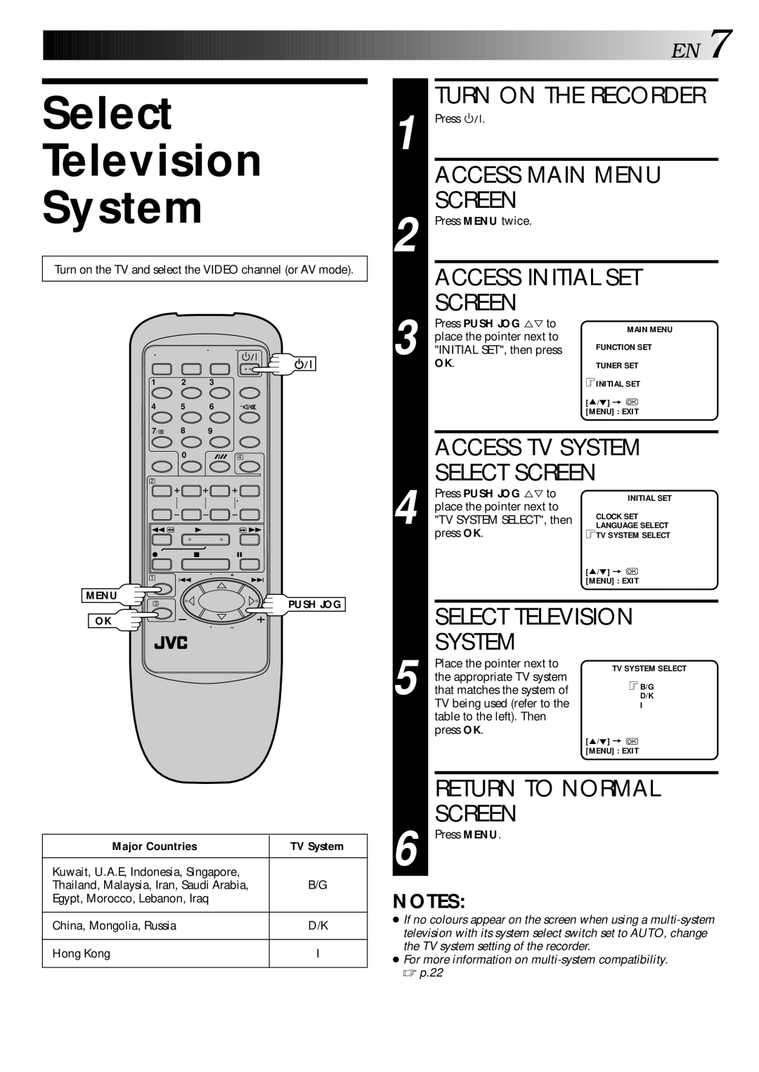 JVC HR-J347EM, LPT0002-0G4A specifications Select Television System 