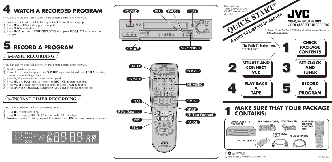 JVC IYV*YP*YP, LPT0025-002B quick start Watch a Recorded Program, Record a Program, Make Sure That Your Package Contains 