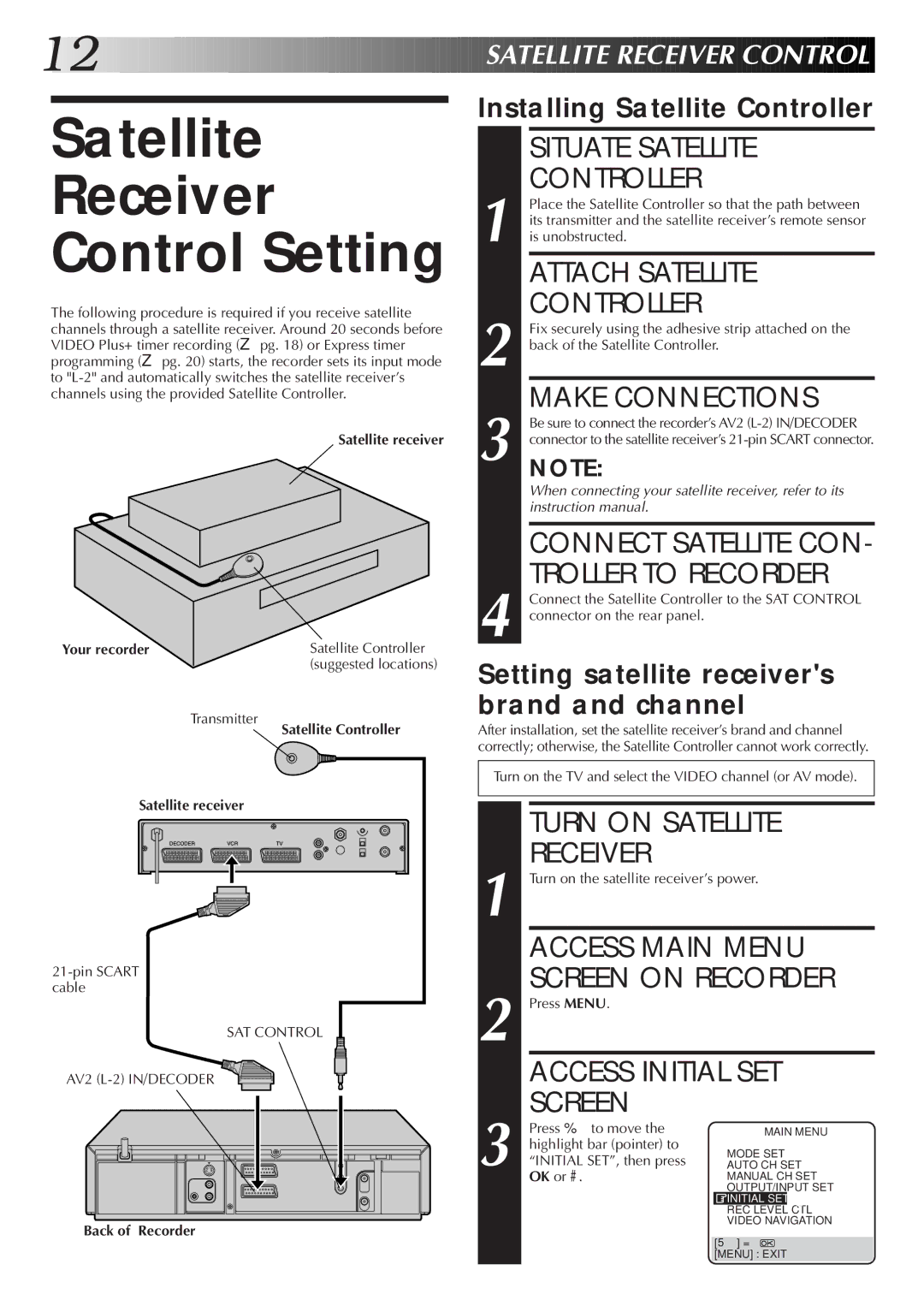 JVC LPT0319-001A, HR-S8700EK setup guide Satellite Receiver Control Setting 