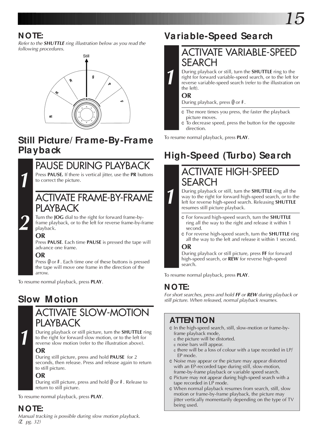 JVC HR-S8700EK, LPT0319-001A setup guide Pause During Playback, Activate HIGH-SPEED Search 