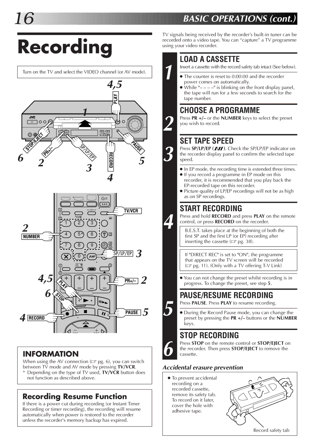 JVC LPT0319-001A, HR-S8700EK setup guide Recording 