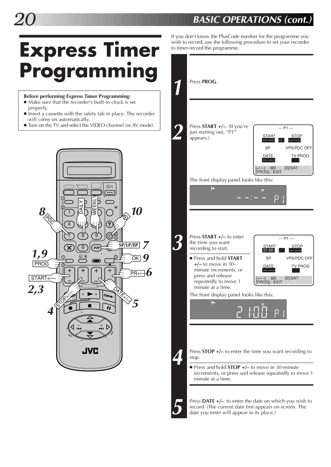 JVC LPT0319-001A, HR-S8700EK setup guide Express Timer Programming, Start Time, Enter Programme Date 