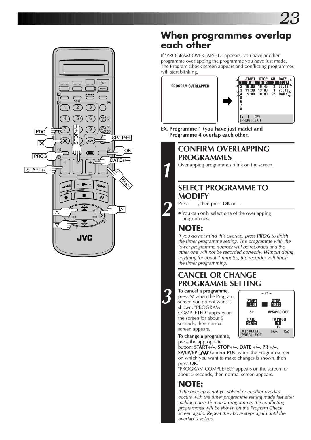 JVC HR-S8700EK, LPT0319-001A setup guide When programmes overlap each other, Confirm Overlapping Programmes, Modify 