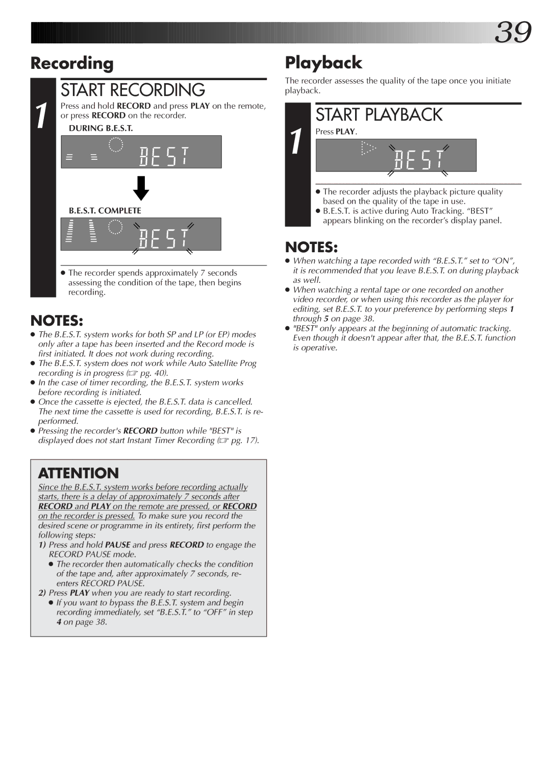 JVC HR-S8700EK, LPT0319-001A setup guide Start Playback, Recording, During B.E.S.T, S.T. Complete 