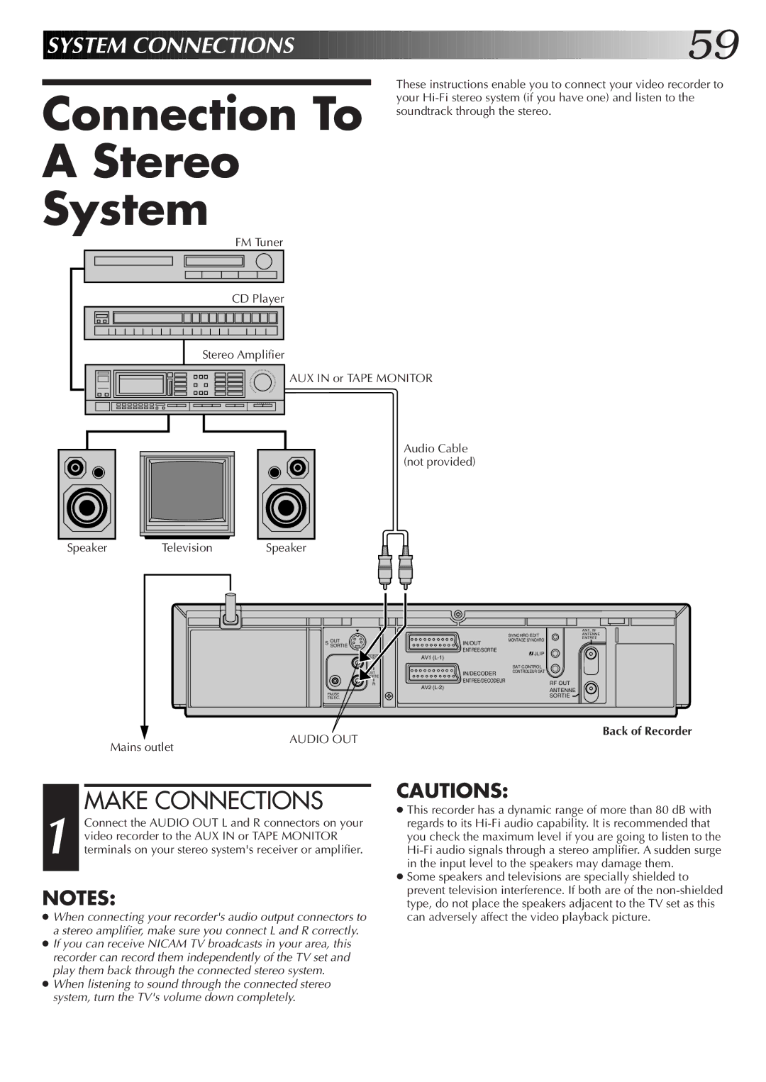 JVC HR-S8700EK, LPT0319-001A setup guide Connection To Stereo System, Speaker Television 