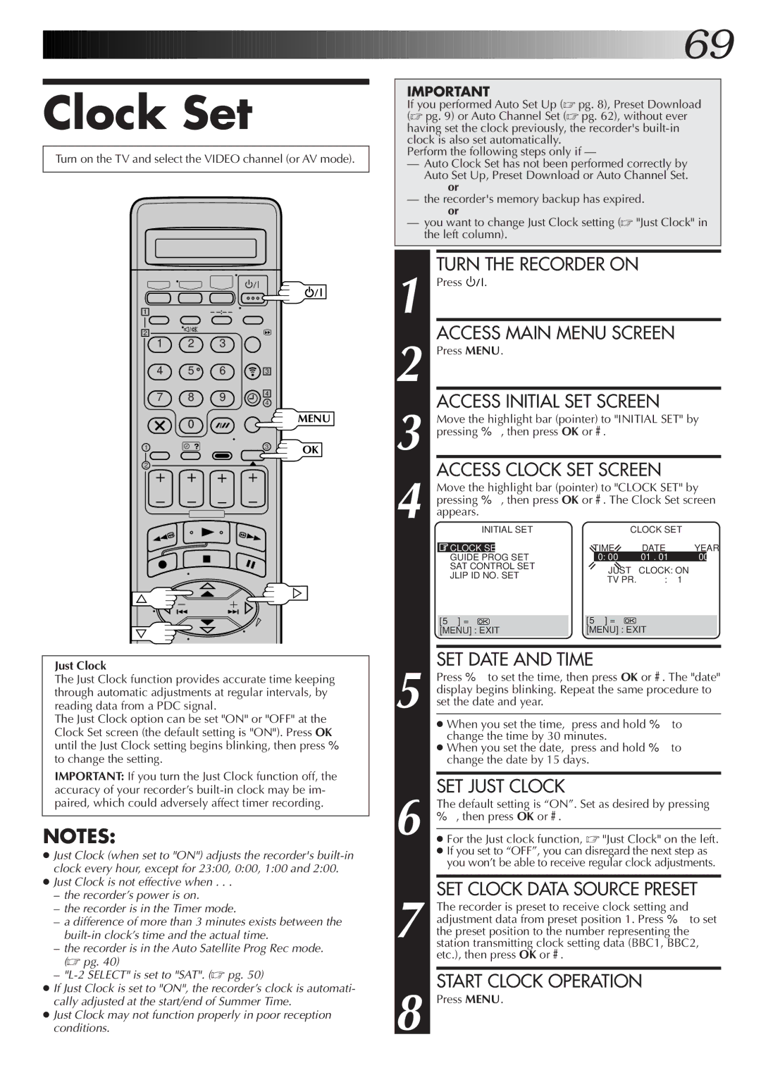 JVC HR-S8700EK, LPT0319-001A setup guide Clock Set 