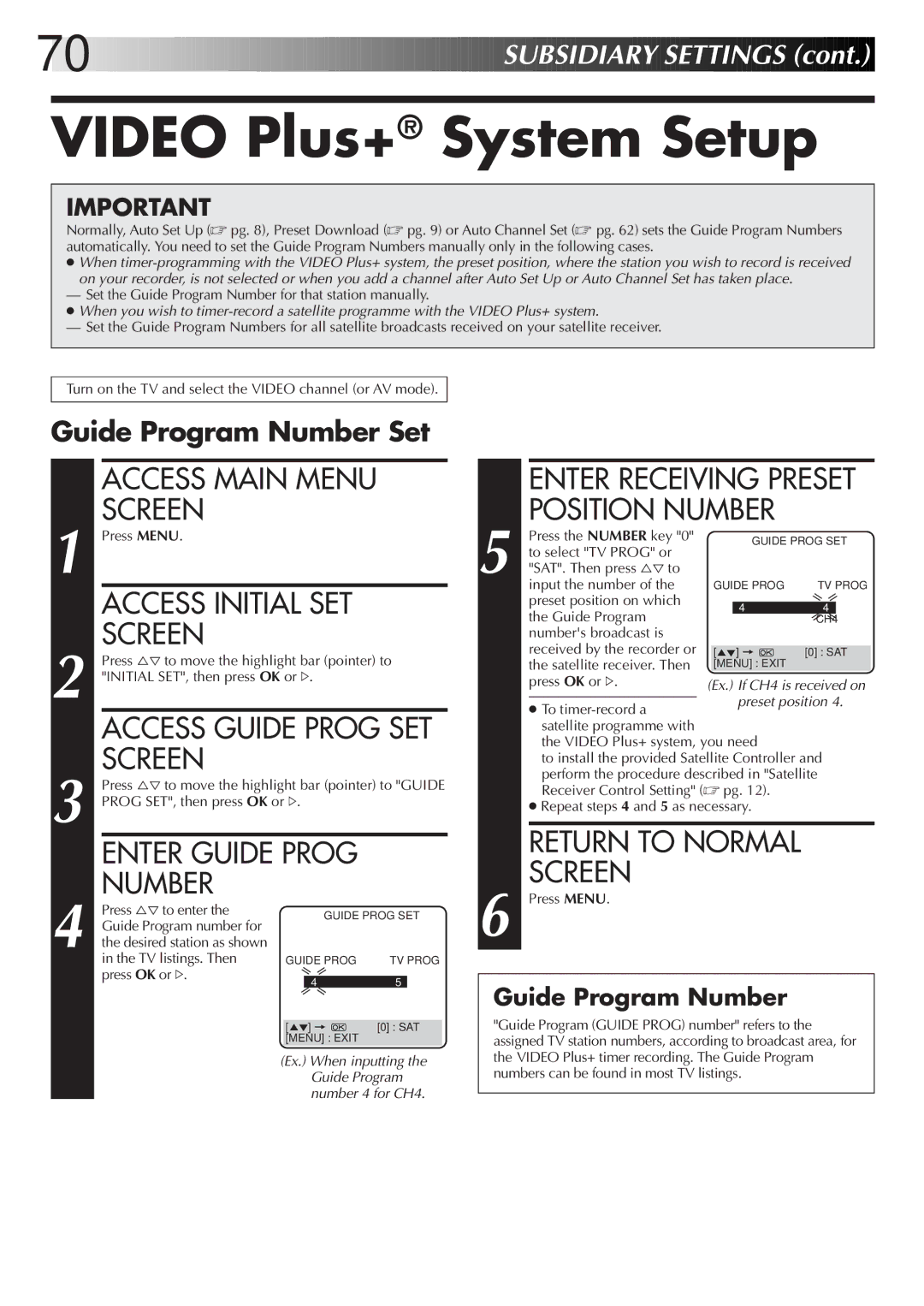 JVC LPT0319-001A, HR-S8700EK setup guide Video Plus+ System Setup, Guide Program Number Set 