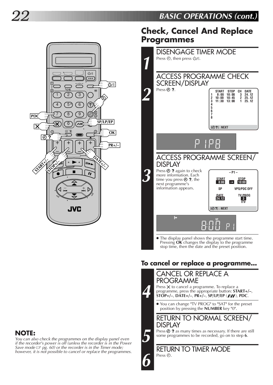 JVC LPT0320-001B, HR-S9700EK setup guide Check, Cancel And Replace Programmes 