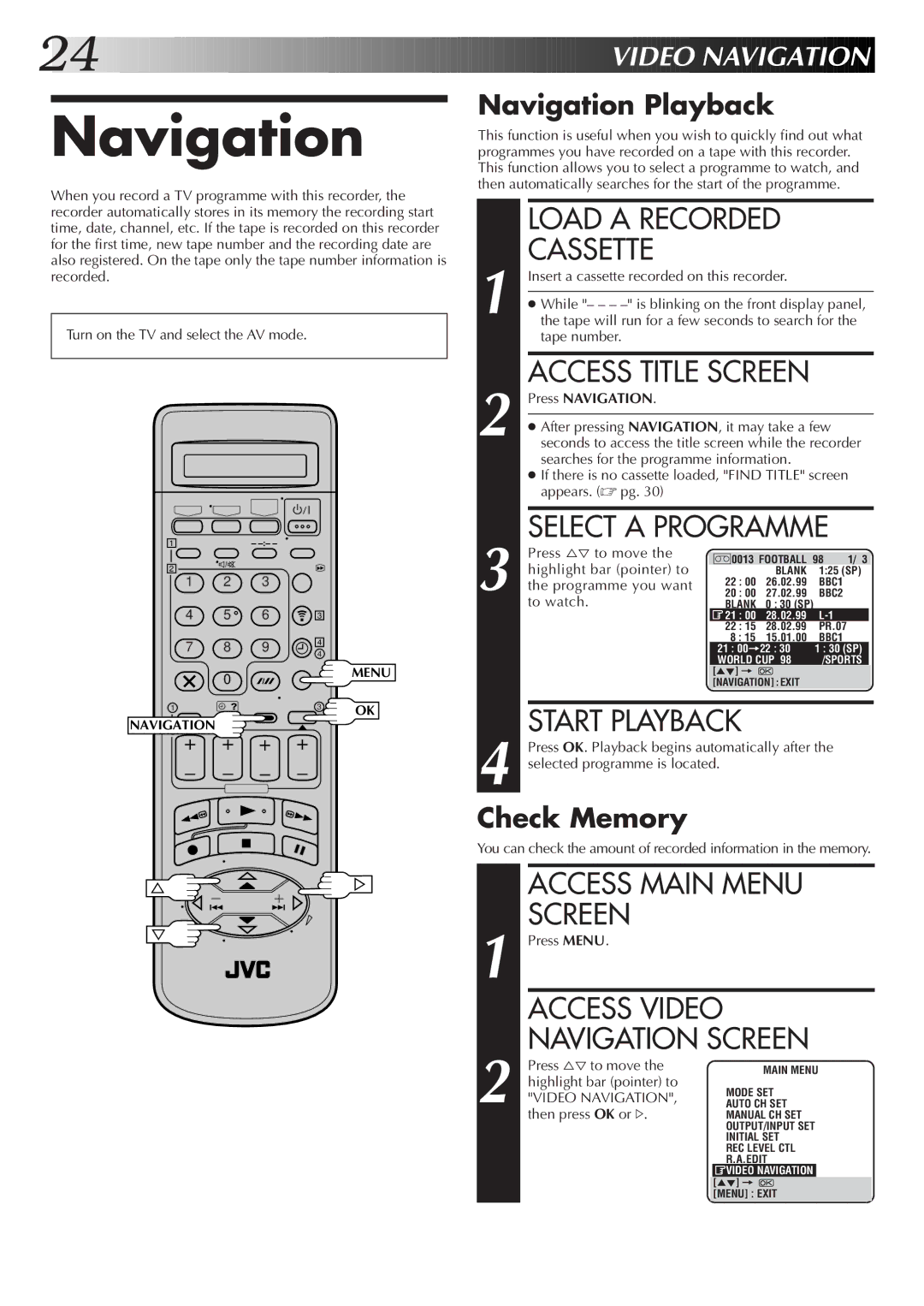 JVC LPT0320-001B, HR-S9700EK setup guide Navigation 