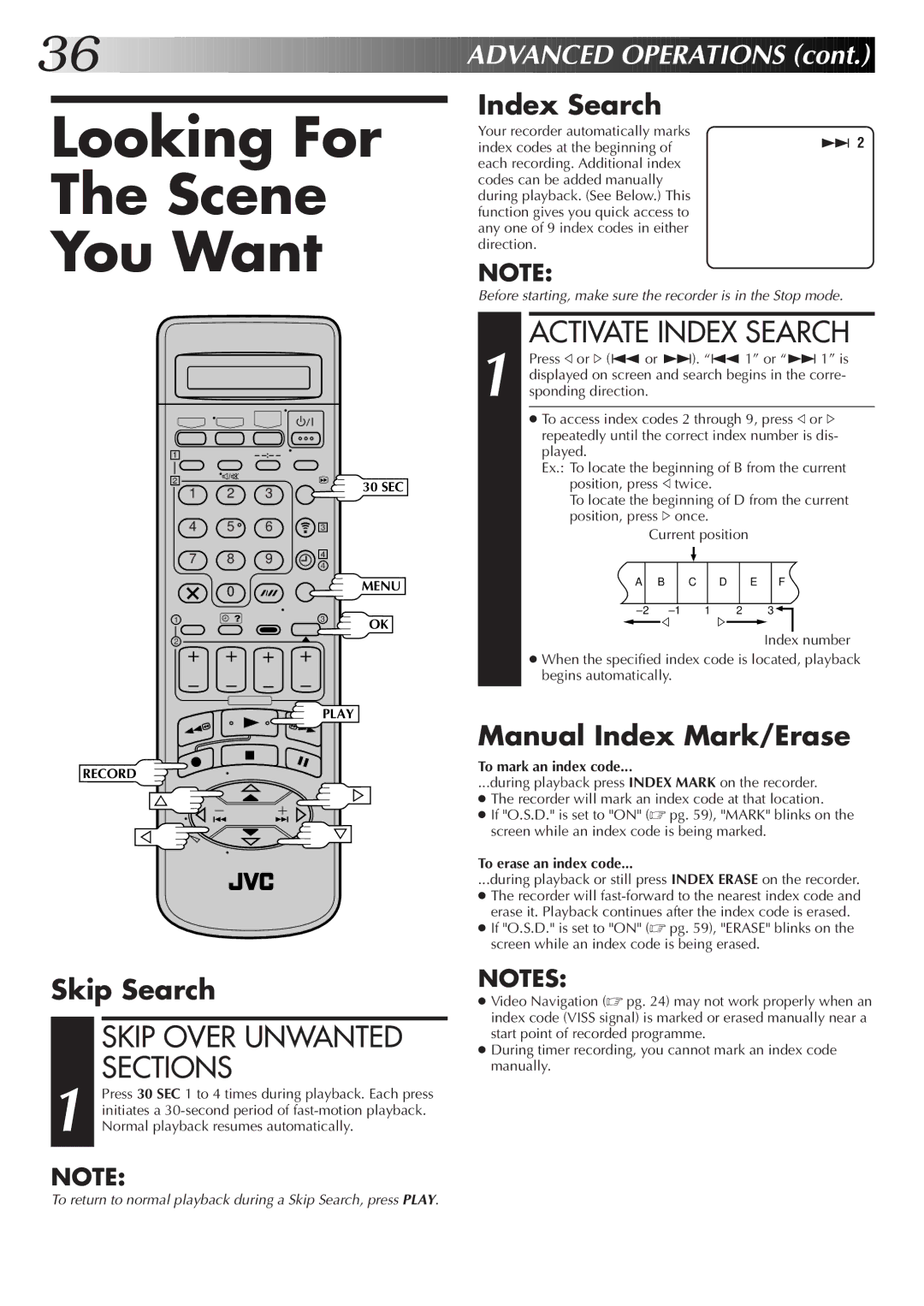 JVC LPT0320-001B, HR-S9700EK setup guide Looking For Scene You Want, Activate Index Search, Skip Over Unwanted, Sections 