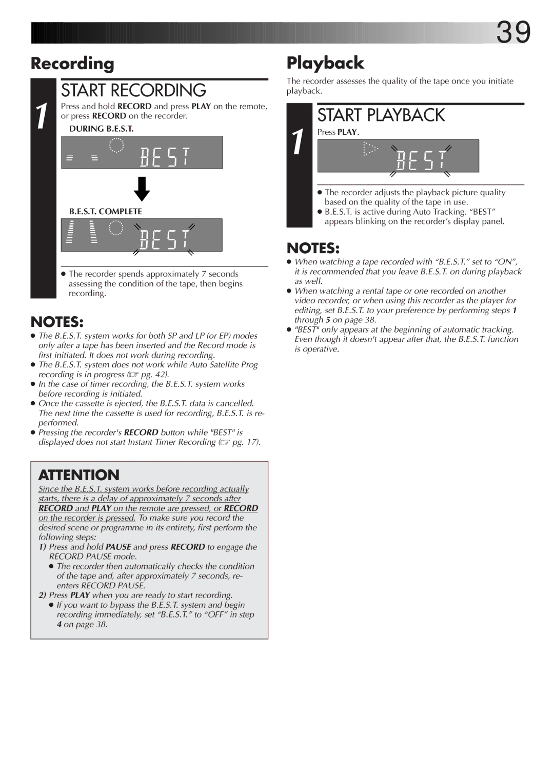 JVC HR-S9700EK, LPT0320-001B setup guide Start Playback, Recording, During B.E.S.T, S.T. Complete 