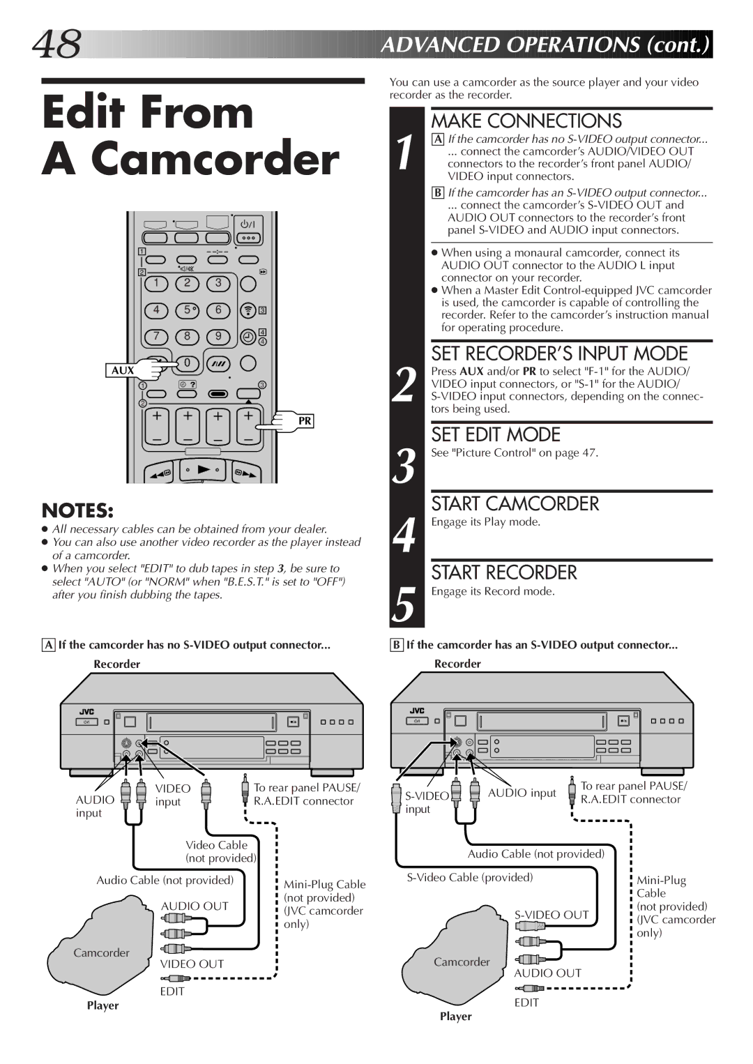 JVC LPT0320-001B, HR-S9700EK setup guide Edit From Camcorder 