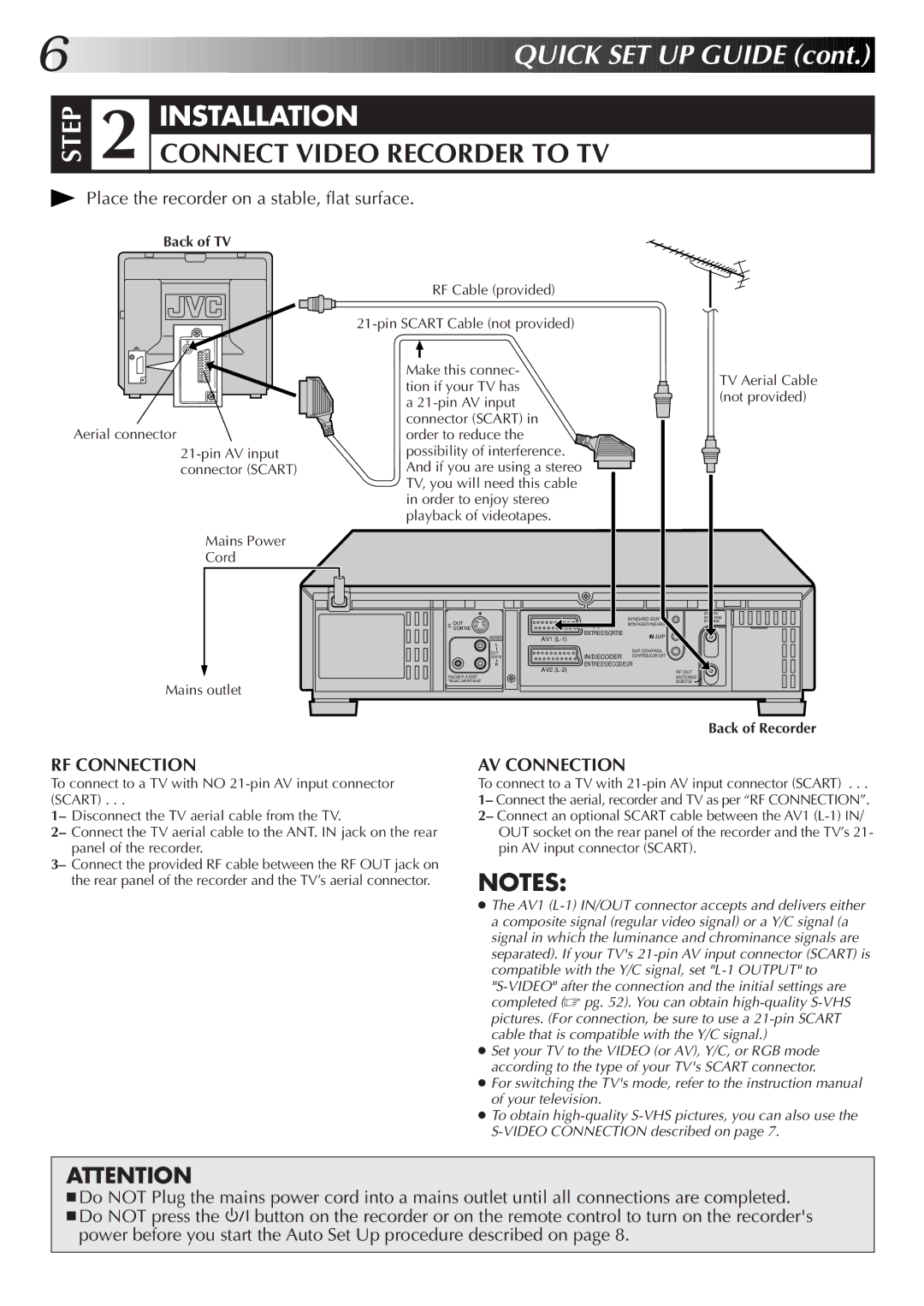 JVC LPT0320-001B, HR-S9700EK setup guide Connect Video Recorder to TV, Back of TV, Back of Recorder 